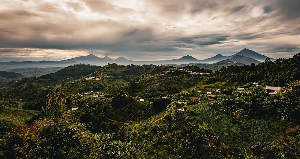 Vista panorámica del Parque Nacional de los Volcanes en Ruanda